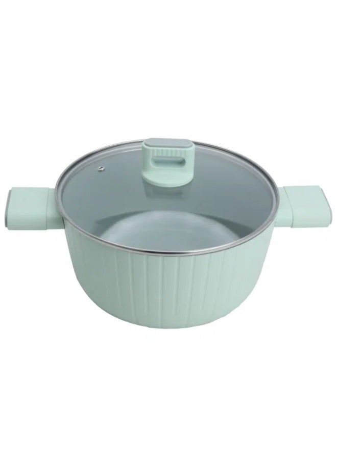 Aluminum Cookware Set with Glass Lid, 7 Pieces, 20 / 24 / 28 / (28) cm - Light Green - Image 3