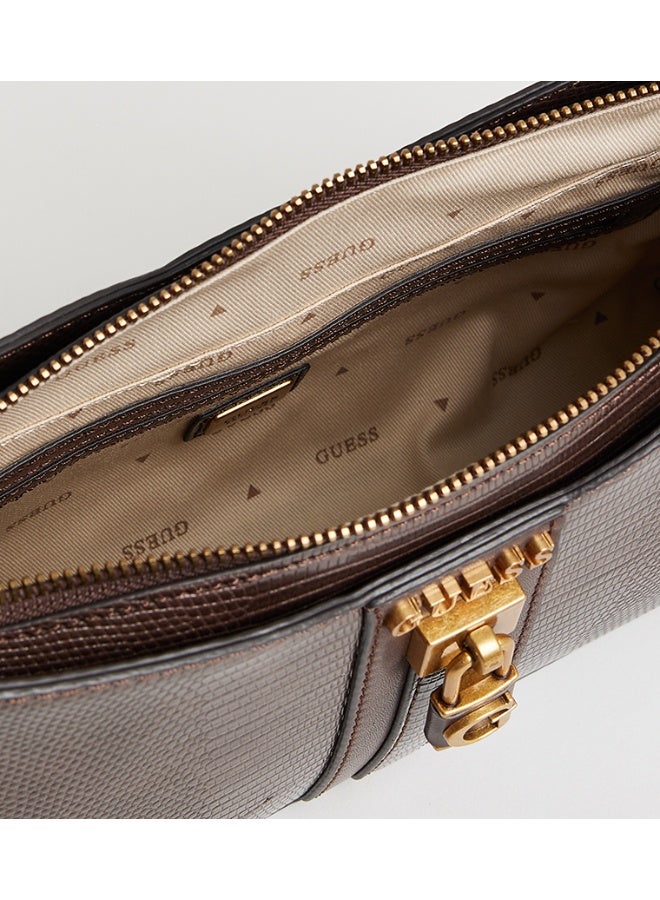 GUESS Ginevra python-print shoulder bag (Coffee) - Image 4