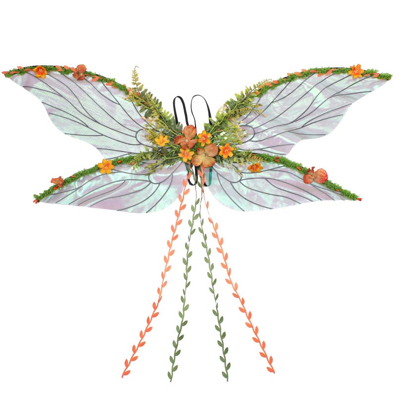 RENEMEGO Fairy Wings for Adult Women - Mother Nature Costume Woodland Elf Wings with Yellow Flowers Leaves and Orange Vines for Women Butterfly Wings for Renaissance Renfaire Halloween Costume - Image 1
