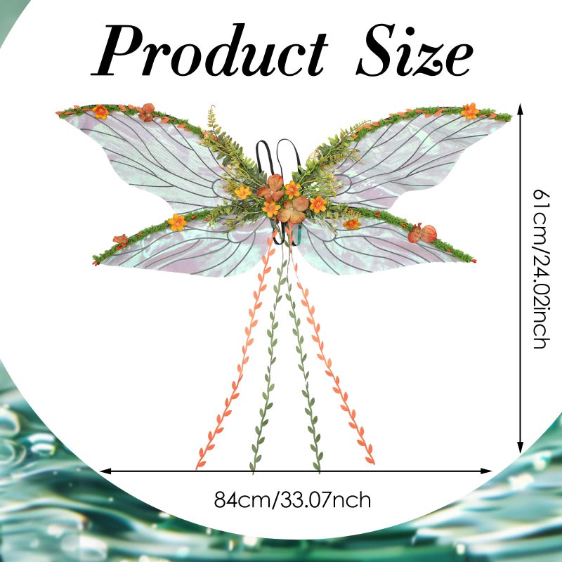 RENEMEGO Fairy Wings for Adult Women - Mother Nature Costume Woodland Elf Wings with Yellow Flowers Leaves and Orange Vines for Women Butterfly Wings for Renaissance Renfaire Halloween Costume - Image 4