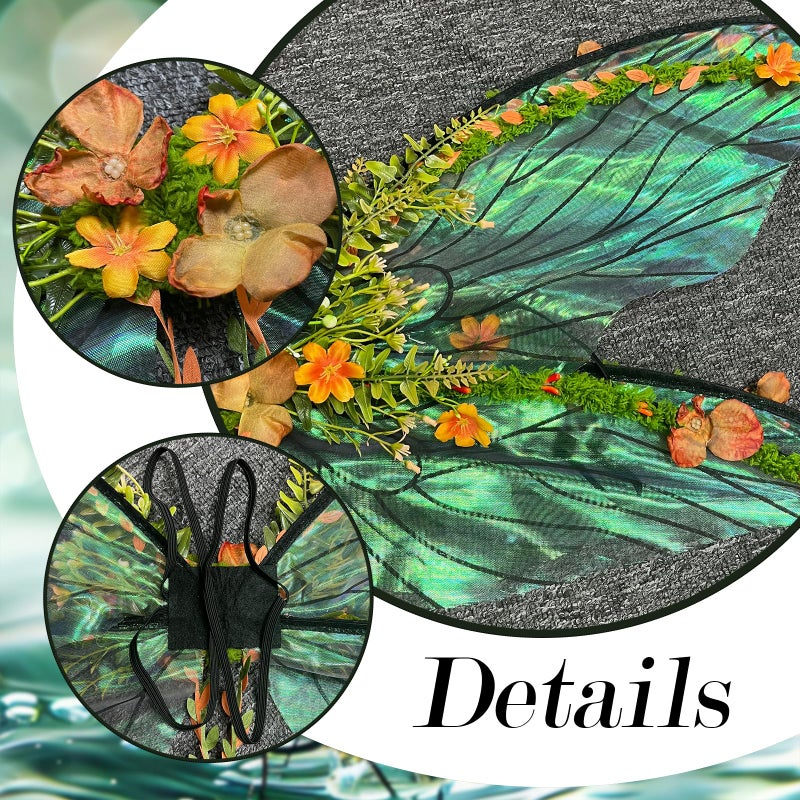 RENEMEGO Fairy Wings for Adult Women - Mother Nature Costume Woodland Elf Wings with Yellow Flowers Leaves and Orange Vines for Women Butterfly Wings for Renaissance Renfaire Halloween Costume - Image 5