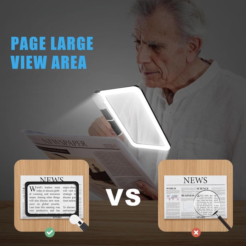 أكس سبرينج عدسة مكبرة مع ضوء، عدسة مكبرة 5x للقراءة، عدسة مكبرة كبيرة قابلة للطي مزودة بإضاءة مع 48 مصباح ليد، 3 أوضاع تكبير يدوية لصفحة كاملة لكبار السن وضعاف البصر أثناء القراءة - Image 5