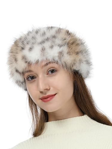 LA CARRIE Faux Fur Headband with Stretch Women's Winter Earwarmer Earmuff(khaki Leopard Printed) - Image 1