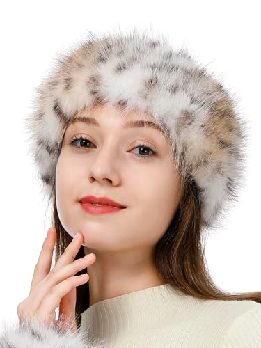 LA CARRIE Faux Fur Headband with Stretch Women's Winter Earwarmer Earmuff(khaki Leopard Printed) - Image 4