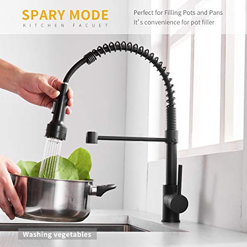 AIMADI Kitchen Faucet with Sprayer, Modern Single Handle Pull Down Sprayer Spring Matte Black Kitchen Sink Faucet with LED Light - Image 3