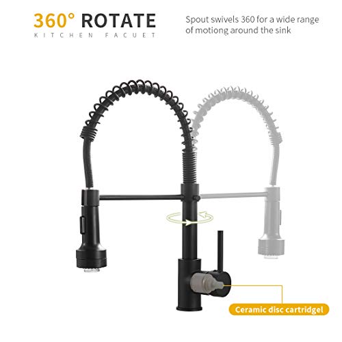 AIMADI Kitchen Faucet with Sprayer, Modern Single Handle Pull Down Sprayer Spring Matte Black Kitchen Sink Faucet with LED Light - Image 5