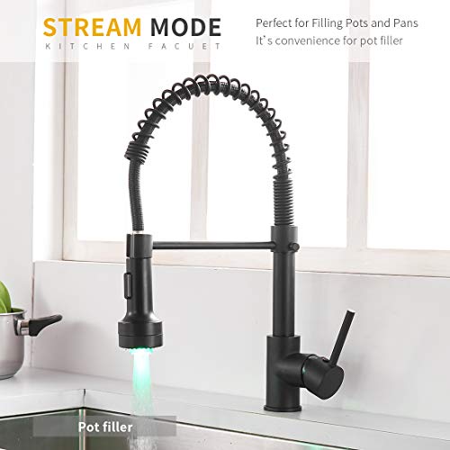 AIMADI Kitchen Faucet with Sprayer, Modern Single Handle Pull Down Sprayer Spring Matte Black Kitchen Sink Faucet with LED Light - Image 2