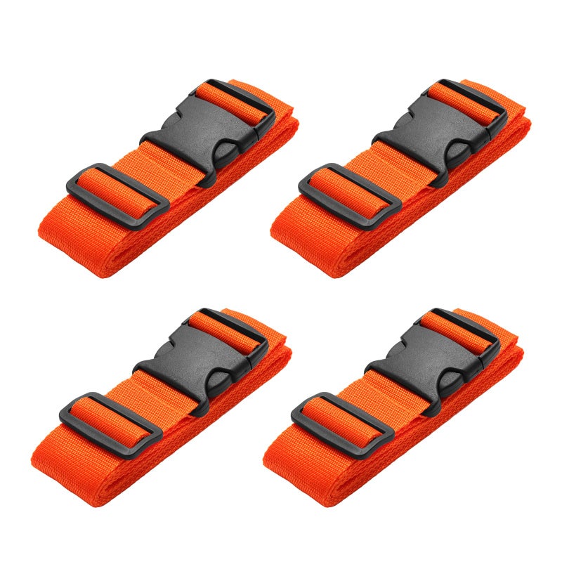Pwkauka 4 Pack Luggage Straps, Adjustable Travel Suitcase Belt Secure Lock Straps to Prevent Bursting, for Suitcases Briefcase & Travel Bags, Extends Life of Bag, 40''-78'' Length (Orange) - Image 1