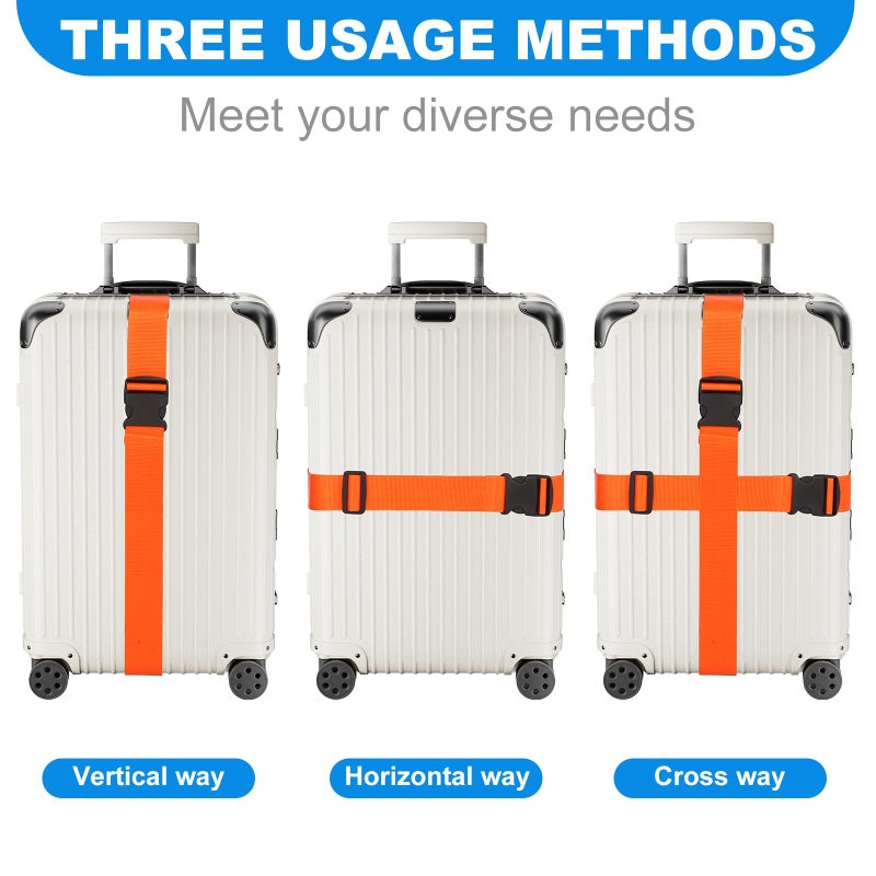 Pwkauka 4 Pack Luggage Straps, Adjustable Travel Suitcase Belt Secure Lock Straps to Prevent Bursting, for Suitcases Briefcase & Travel Bags, Extends Life of Bag, 40''-78'' Length (Orange) - Image 4