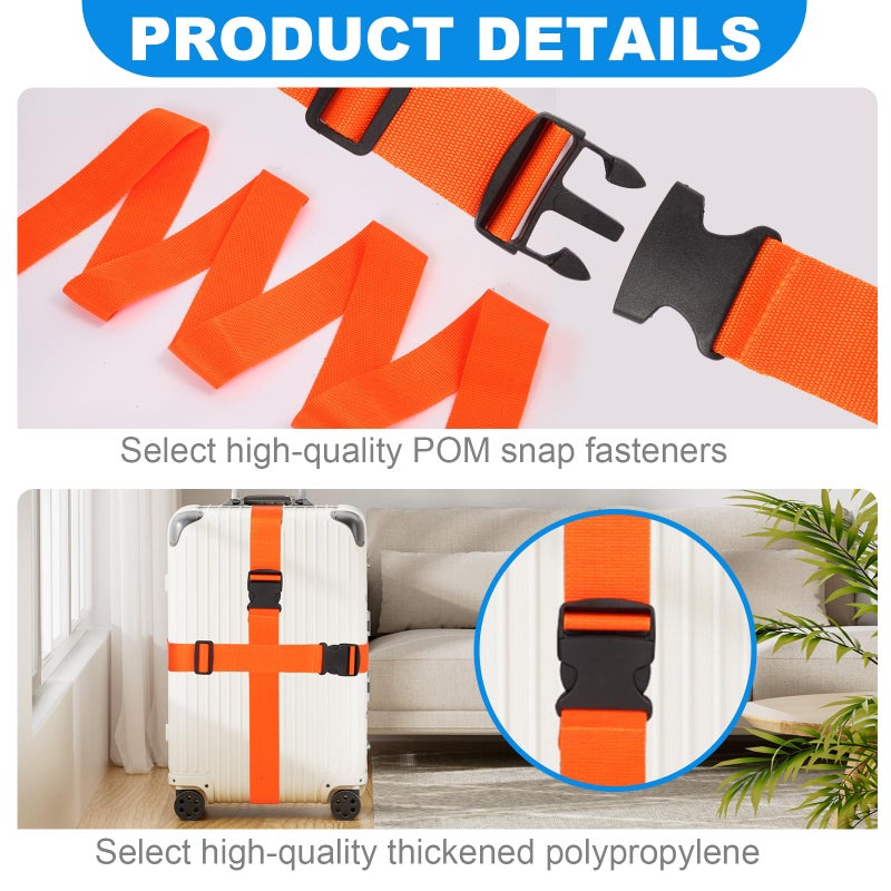 Pwkauka 4 Pack Luggage Straps, Adjustable Travel Suitcase Belt Secure Lock Straps to Prevent Bursting, for Suitcases Briefcase & Travel Bags, Extends Life of Bag, 40''-78'' Length (Orange) - Image 3