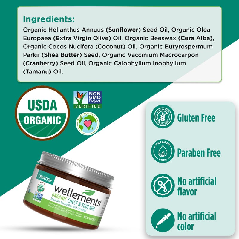 Wellements Organic Baby Chest & Foot Rub for 3 Months+ (1.8 Fl Oz) | Soothes & Comforts | Baby congestion relief* with Eucalyptus and Lavender | Free From Petroleum, Menthol and Artificial Fragrance - Image 3