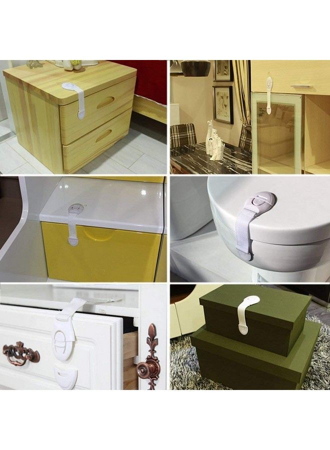 Inditradition Baby Safety Drawer & Door Strap Locks ; Multiplaces Use Adjustable Latches Push Button (White) (Pack Of 10) - Image 5