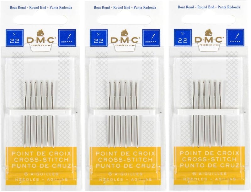 DMC 3 Pack DMC Size 22 Cross Stitch Needles Total 18 Needles  New Package - Image 1