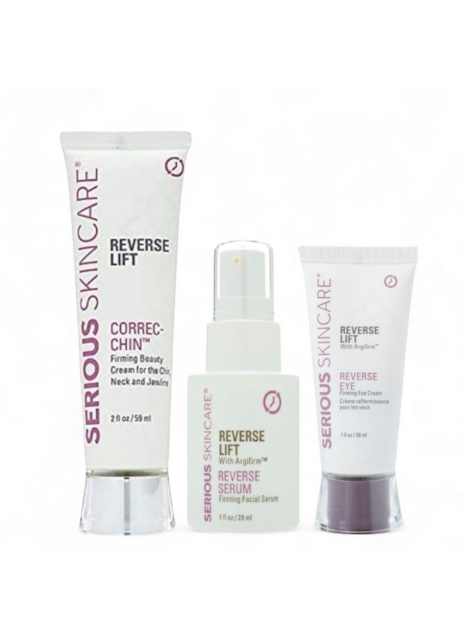 سيريوس سكين كير مجموعة Serious Skincare Reverse Lift Trio Skin Firming Set - شد ورفع ونحت الوجه والذقن والرقبة - ببتيدات - كولاجين مائي - (عبوة من 3 قطع)  - Image 1
