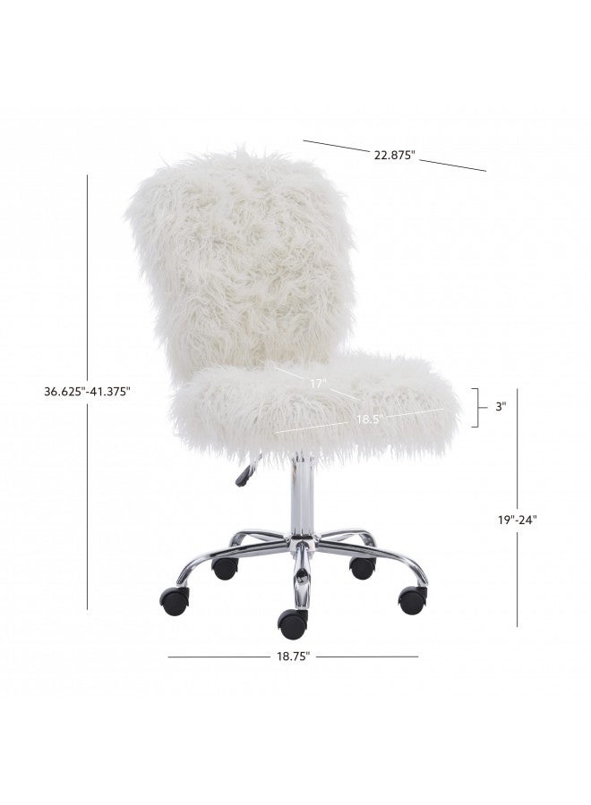 Linon Linon Cora Faux Flokati Armless Office Chair, White  - Image 3
