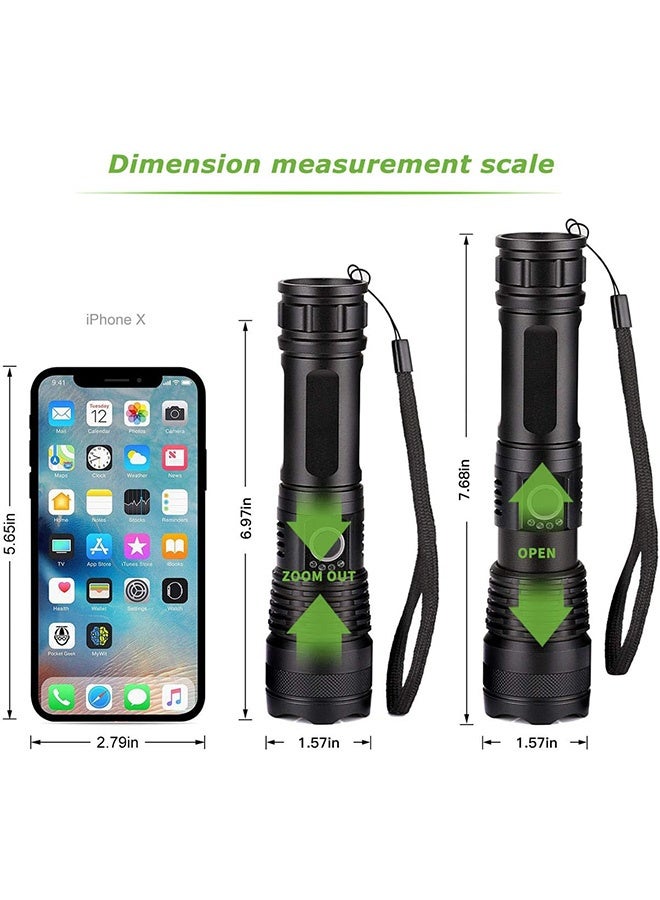 Photon LED Flashlights, Rechargeable Led Flashlights High Lumens, 10000 Lumen Super Bright Tactical Flashlight with 5 Modes Zoomable Waterproof Flash Lights for Emergency Camping Hiking Outdoor Home (Black) - Image 2