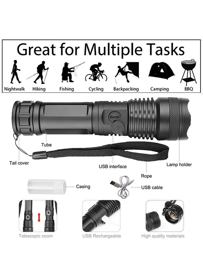 Photon LED Flashlights, Rechargeable Led Flashlights High Lumens, 10000 Lumen Super Bright Tactical Flashlight with 5 Modes Zoomable Waterproof Flash Lights for Emergency Camping Hiking Outdoor Home (Black) - Image 4