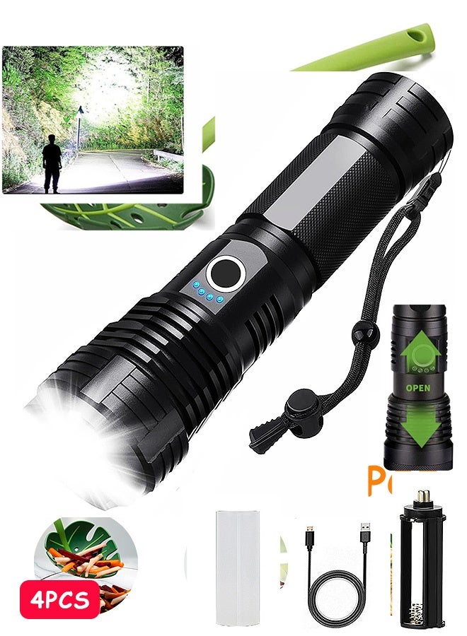 Photon LED Flashlights, Rechargeable Led Flashlights High Lumens, 10000 Lumen Super Bright Tactical Flashlight with 5 Modes Zoomable Waterproof Flash Lights for Emergency Camping Hiking Outdoor Home (Black) - Image 1