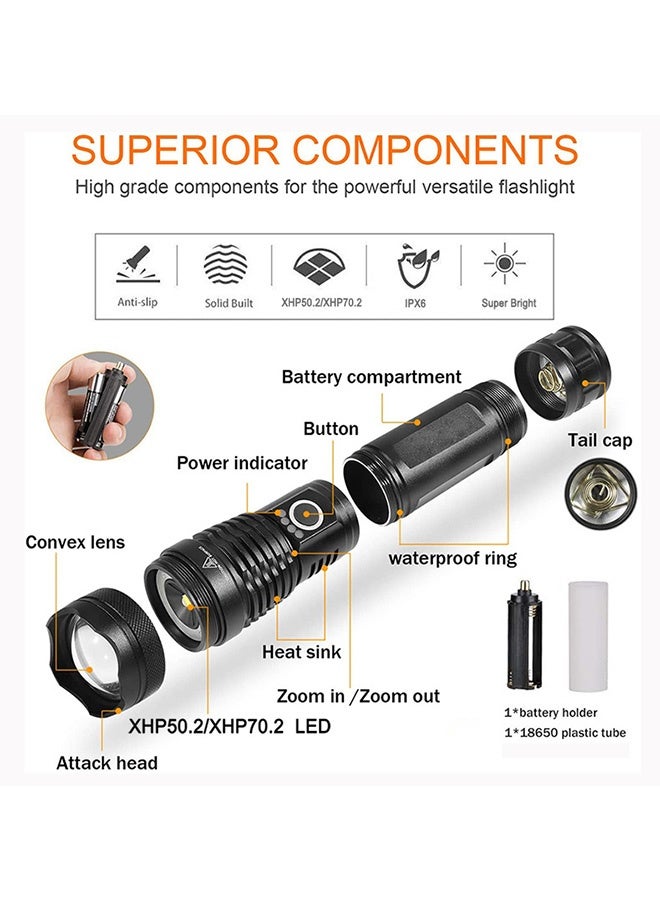 Photon LED Flashlights, Rechargeable Led Flashlights High Lumens, 10000 Lumen Super Bright Tactical Flashlight with 5 Modes Zoomable Waterproof Flash Lights for Emergency Camping Hiking Outdoor Home (Black) - Image 3