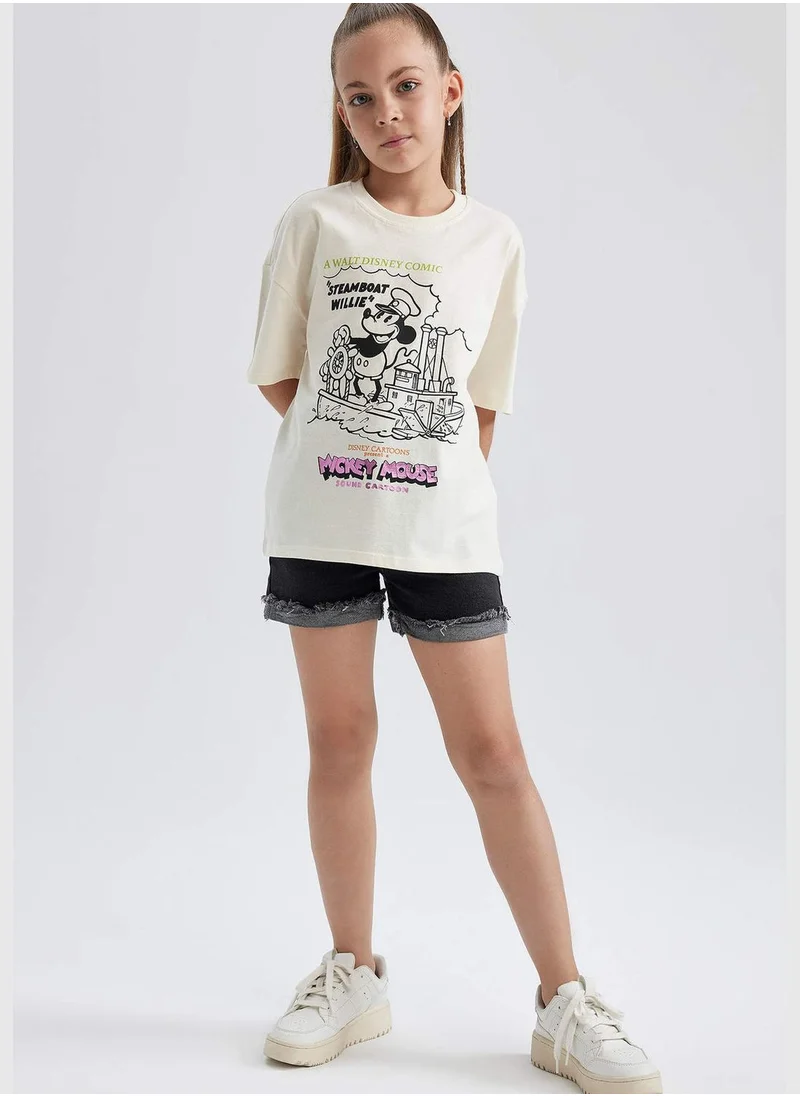 DeFacto Girl Mickey & Minnie Licenced Relax Fit Short Sleeve Knitted Short Sleeve Body