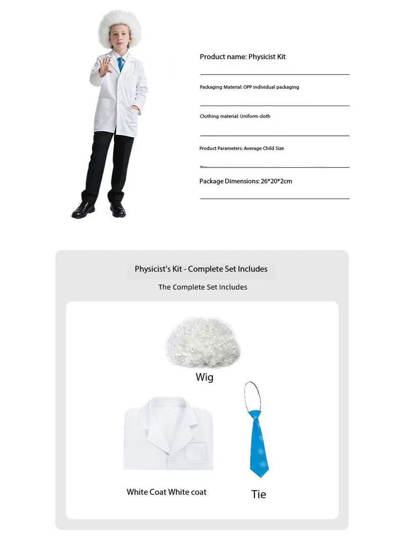 هالووين الموضة ثلاث قطع مجموعة للعلماء / الفيزيائيين: معطف المختبر + منعار + ربطة زي هالووين / ديكور الحفلة - Image 3