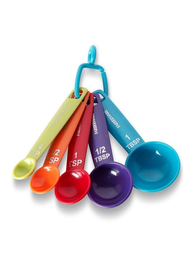 Farberware Set of 5 Measuring Spoons, Perfect for Measuring Both Wet and Dry Indgredients, Includes Detachable Ring for Optimal Storage and Organization, Dishwasher Safe, Assorted - Image 1