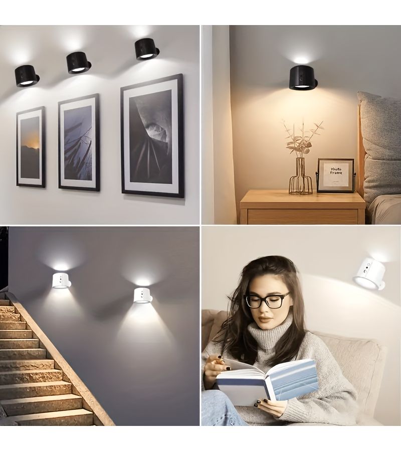 White LED Magnetic Wall Light 360 Rotate 3 Color Touch Remote USB Rechargeable - Image 4