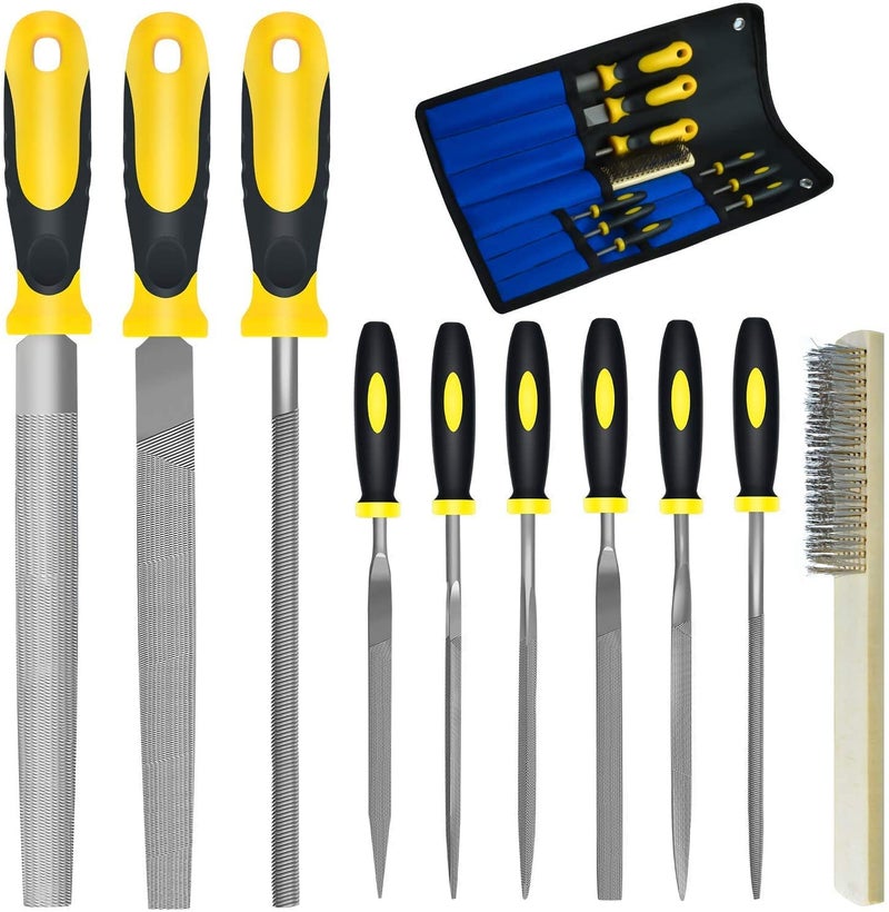 kapoua Steel File,Metal File,Half-Round/Round Files and 6 pcs Needle Files with Storage Bag and Steel Brush for Woodwork, Metal, Leather and Plastic - Image 1