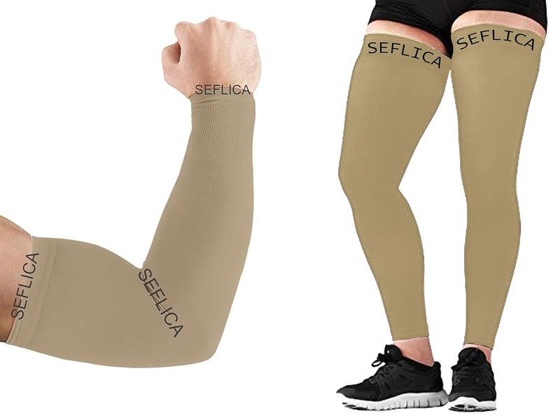 SEFLICA® UV Sun Protection Arm & Leg Sleeves Combo for Men & Women | UPF 50+ Cooling Sleeves for Outdoor Sports, Cycling, Running, Driving & Sunburn Protection | Anti-Tan - Image 1