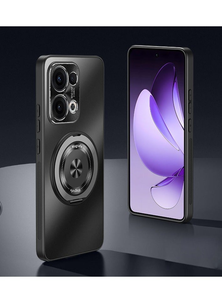 Magnetic Case for OPPO Reno 13, Ring-shaped Shockproof Lens Protective Case with Hidden Stand, Galvanized PC Slim Shell
