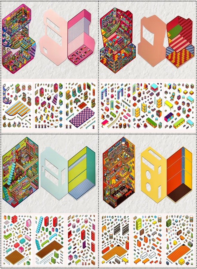 NatldGs 8 Sets Big Foldable DIY 3D House Sticker Scene - Fun 3D Stickers for Adults Kids Relief Stress Pass The Time - Image 4