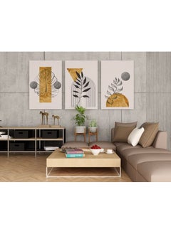 Home Gallery Set Of 3 Of Gold Botanical With Earth Boho Line Art Drawing With Abstract Shape  - Image 4
