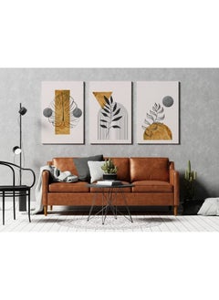 Home Gallery Set Of 3 Of Gold Botanical With Earth Boho Line Art Drawing With Abstract Shape  - Image 3