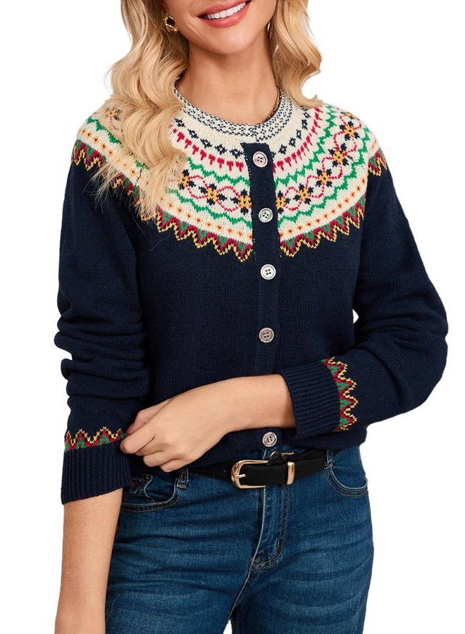 Kedera Women's Button Down Cardigan Sweaters, Navy, M - Image 1