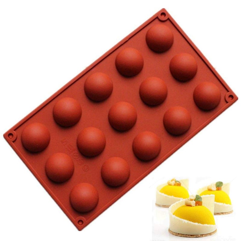 Silicone Mould SemiSphereMKNZOME 15 Holes Half Round Dome Silicone Chocolate Moulds Cake Baking Mold Bakeware Mould Tray for Chocolate Cake Soap Jelly Pudding Candy Ice Cream Bombes