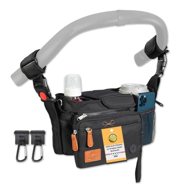 HAPPY PATH & CO. Stroller Organizer | Stroller Organizer with Cup Holder | Universal Stroller Organizer w/ Anti-Slip Straps to Fit Various strollers | Stroller Storage Bag | Walker Attachment to Carry Items - Image 1