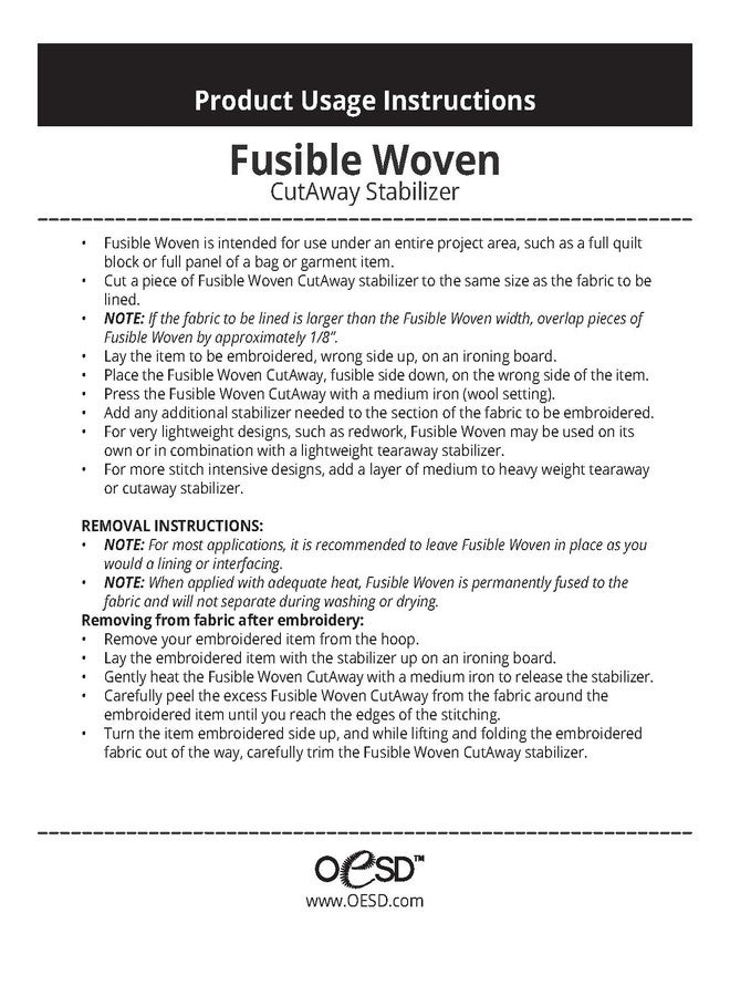 OESD Fusible Woven Cut Away Black Fabric Interfacing 20" x 5 Yd Roll - Image 3
