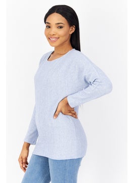 Zero Women Round Neck Knitted Sweater, Blue  - Image 3