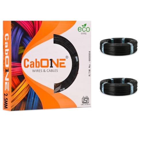 CabONE 2.5 SQ.MM FR PVC Insulated Copper Electrical Wire, 90 Meter (Black Pack of 2) | ISI Marked Fire Retardant Single Core Cable for Home Wiring - Image 1