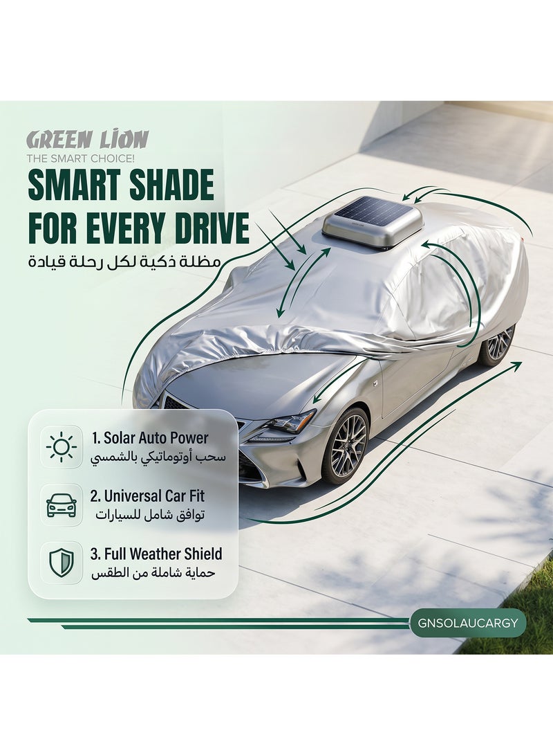 GREEN LION Solar Auto Car Cover Universal, 33W Automatic Retractable Sun & Rain Protection, 3000mAh Battery, Solar & DC Charging, Remote Control, Anti-Theft Alarm, Heavy-Duty Suction Cups, Locking Straps, Emergency Power Bank, Waterproof Fabric - Image 2