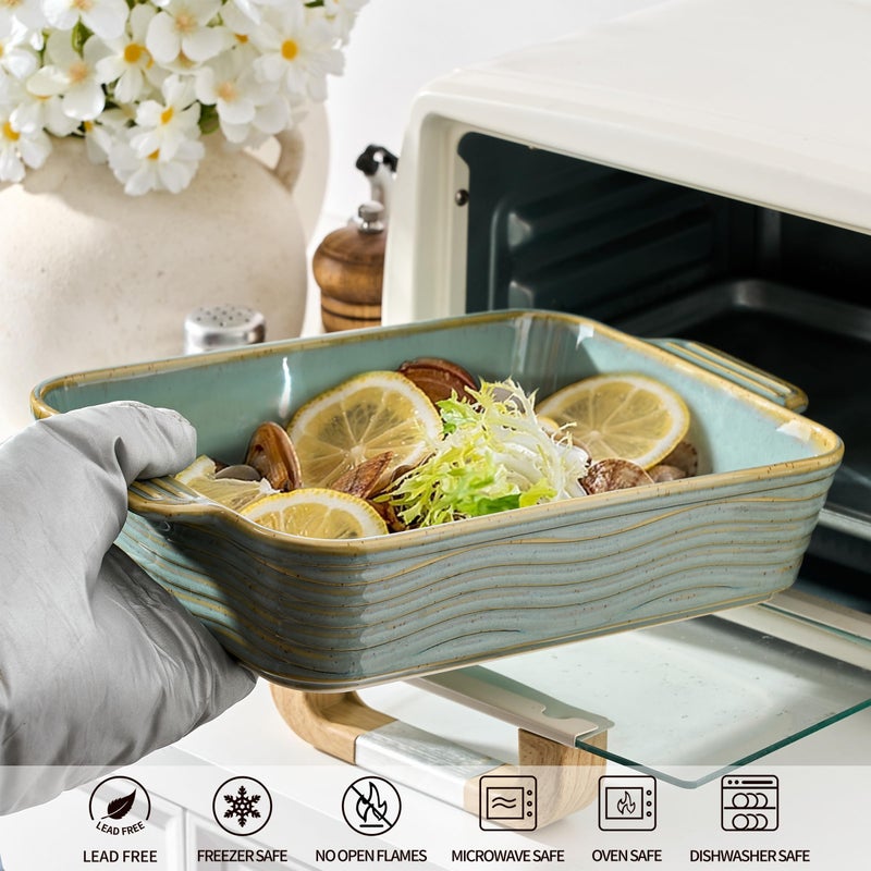 Jemirry Ceramic Baking Dish Set of 3, Casserole Dishes for Oven, Square Porcelain Bakeware Set with Handles, Lasagna Baking Pan for Cooking, Perfect for Baking and Serving, Housewarming, Halloween, Thanksgiving, Christmas, New Year- Green - Image 2