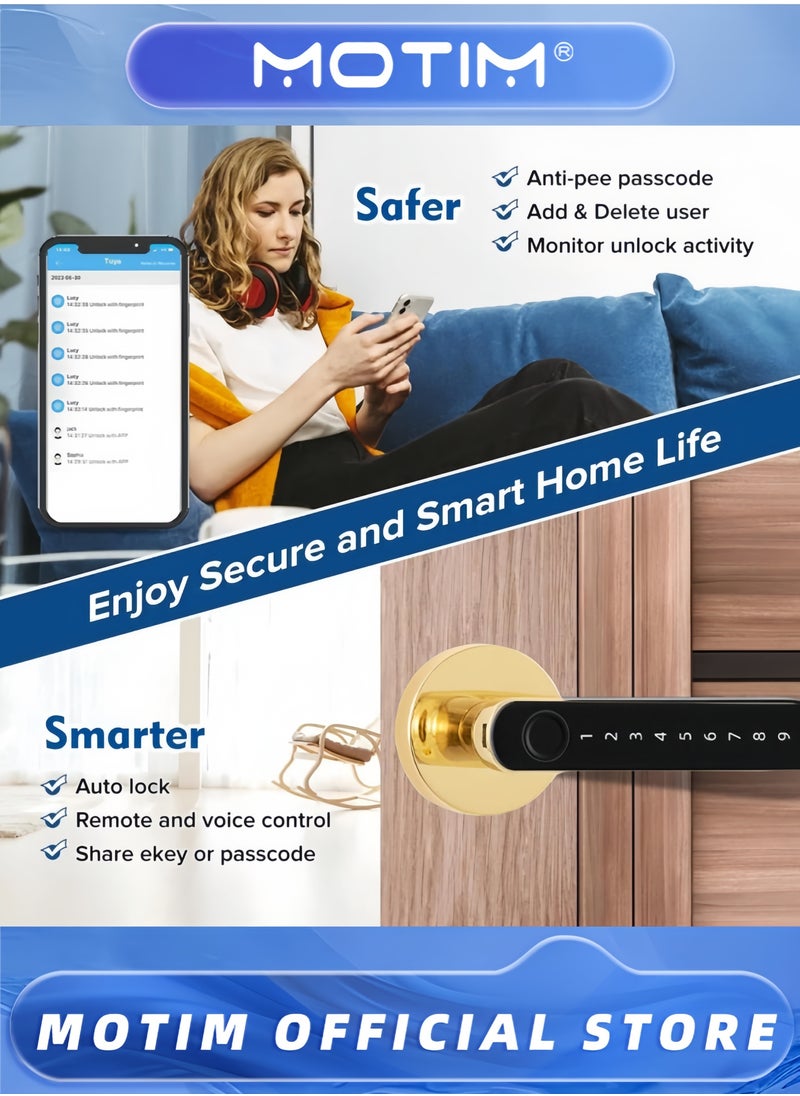 Fingerprint Door Lock Keyless Entry Door Smart Lock with Bluetooth Touchscreen Keypad Deadbolt Lock APP Control Biometric Smart Lock for Home Hotel Office Apartment Bedroom