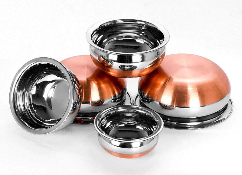 SVShoperzone Serving Handi 5 Pcs. Set - Solid Copper Bottom 400ml, 700ml, 1000ml, 1200 ml, 1500 ml. Stainless Steel Cooking Pot Biryani Punjabi Kitchen Serving, Bowl (5-Pieces) - Image 2