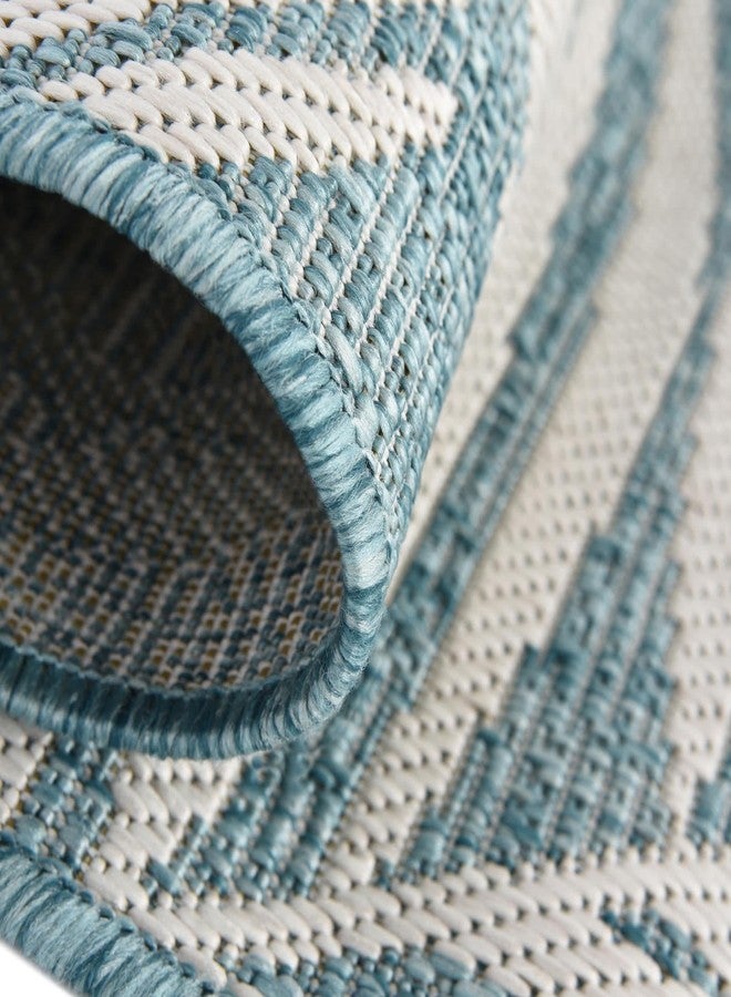 يونيك لوم سجادة منطقة خارجية من مجموعة يونيك لوم النباتية - نخيل (2 قدم × 6 قدم 1 بوصة، لون أزرق فاتح/ عاجي) - Image 5