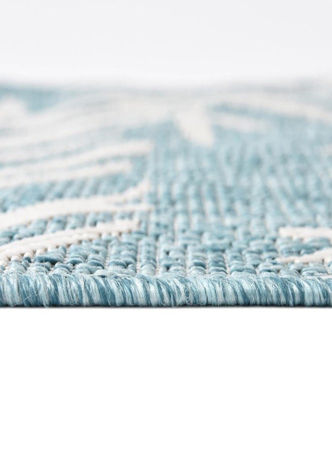 يونيك لوم سجادة منطقة خارجية من مجموعة يونيك لوم النباتية - نخيل (2 قدم × 6 قدم 1 بوصة، لون أزرق فاتح/ عاجي) - Image 3