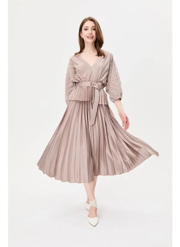 Tenda Pleated Peplum Midi Dress