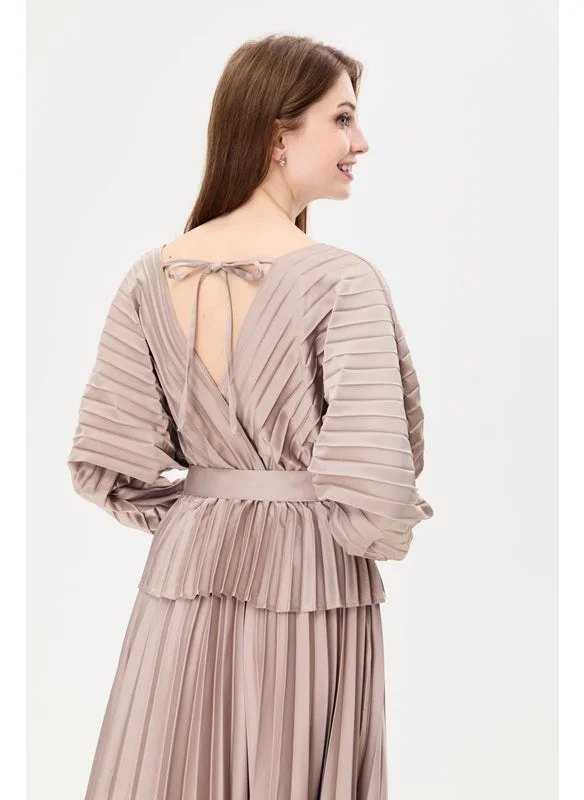 Tenda Pleated Peplum Midi Dress