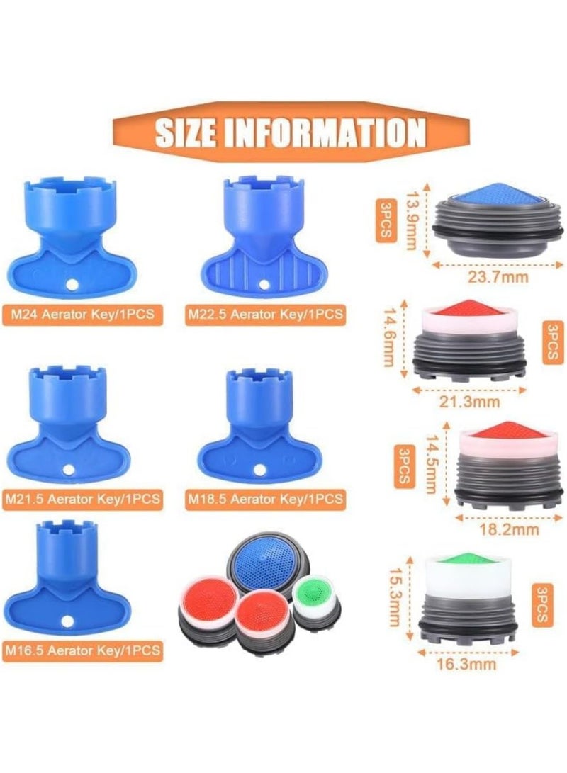 saykfoe Plastic Faucet Aerator Set - 12 Piece - Kitchen Bathroom Sinks Faucet Flow Restrictor, Plastic Water Saving Aerator Tap Parts, Suitable for Bathroom Kitchen (16.5/18.5/21.5/24 mm) - Image 2