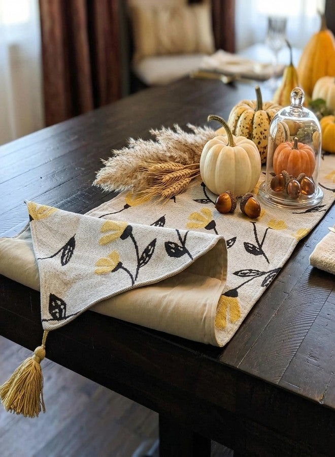 DaDa Bedding Elegant Botanical Floral Tapestry Table Runner - Spring Time Yellow Fleur Golden Orange Garden Flowers Design - Cotton Linen Woven Tea Time Kitchen Dining Mats - 13" x 90" - Image 2