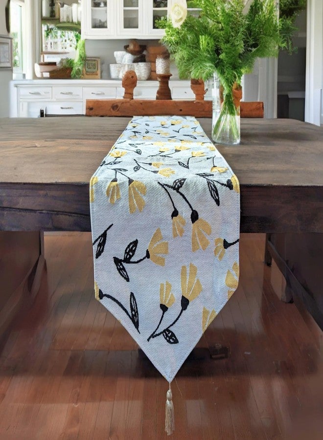 DaDa Bedding Elegant Botanical Floral Tapestry Table Runner - Spring Time Yellow Fleur Golden Orange Garden Flowers Design - Cotton Linen Woven Tea Time Kitchen Dining Mats - 13" x 90" - Image 5